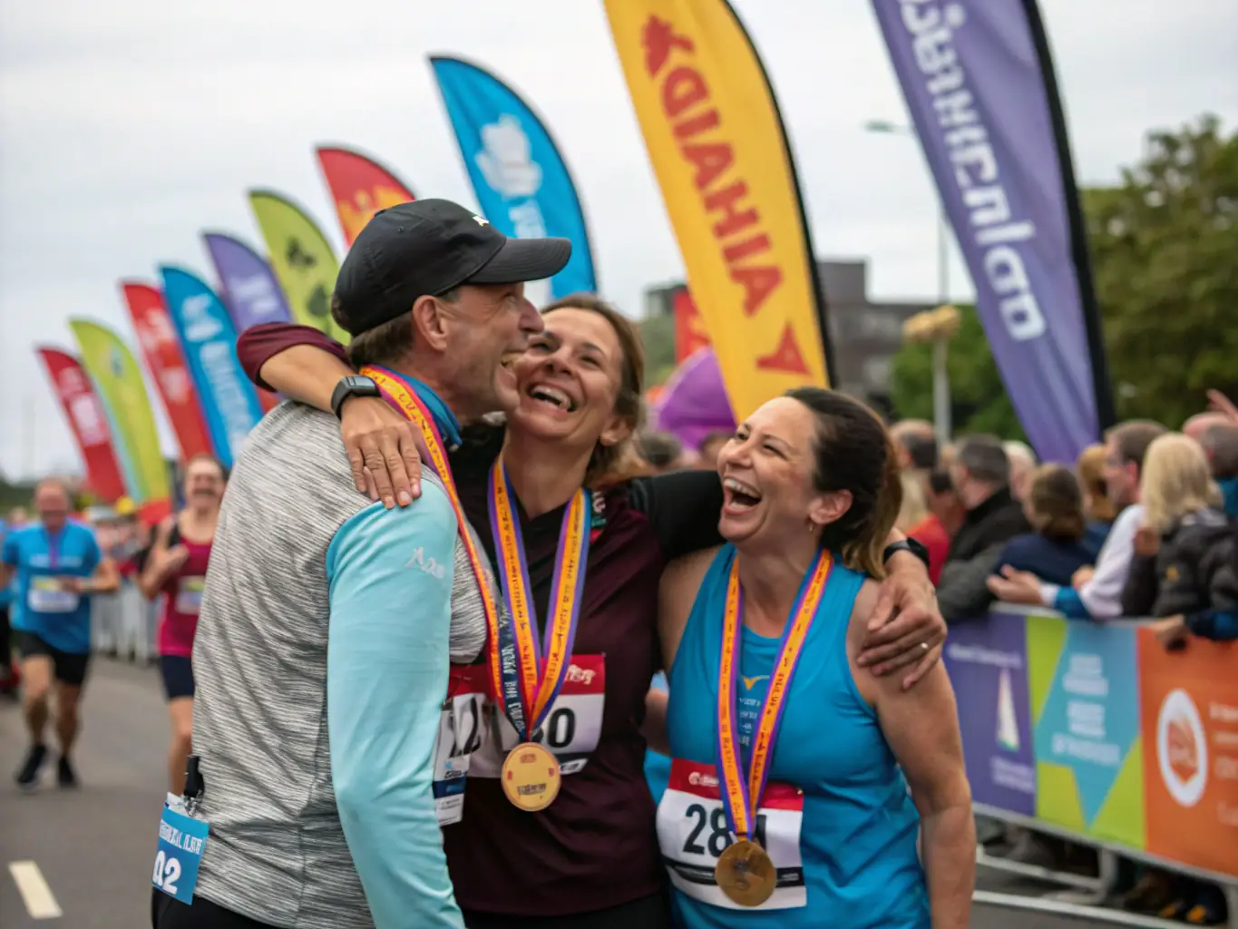 An image of athletes crossing the finish line at a past aquathlon event, capturing the emotion and accomplishment of completing the race.