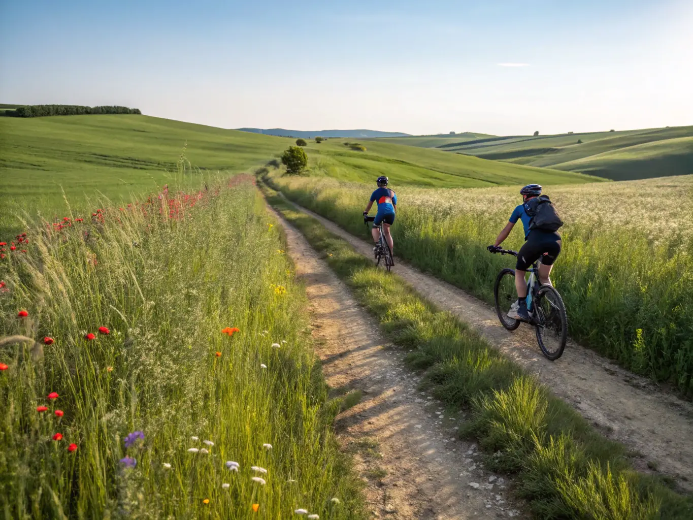 A group of cyclists participating in a CDTA-organized bike & run event, with scenic countryside in the background.